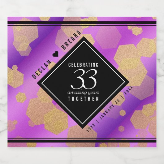 Elegant 33rd Amethyst Wedding Jubileum Sparkling Wijnetiket (Enkel label)
