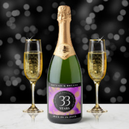 Elegant 33rd Amethyst Wedding Jubileum Sparkling Wijnetiket
