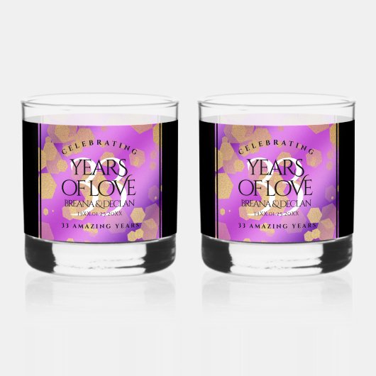 Elegant 33rd Amethyst Wedding Jubileum Whisky Glas (Achterkant)