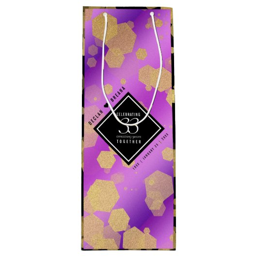 Elegant 33rd Amethyst Wedding Jubileum Wijn Cadeautas (Voorkant)