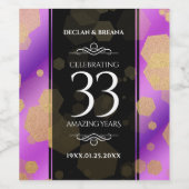 Elegant 33rd Amethyst Wedding Jubileum Wijn Etiket (Enkel label)