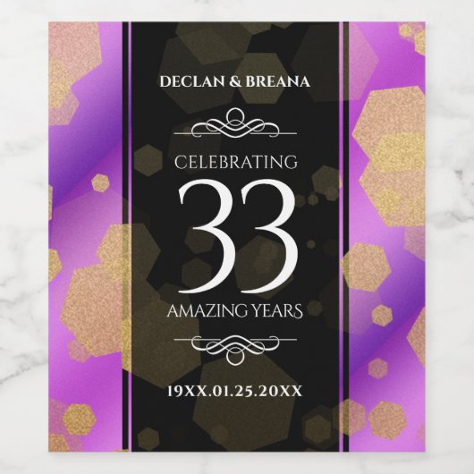 Elegant 33rd Amethyst Wedding Jubileum Wijn Etiket (Enkel label)