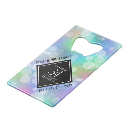 Elegant 34th Opal Wedding Jubileum Celebration Creditkaart Flessenopener (Achterkant Gekanteld)