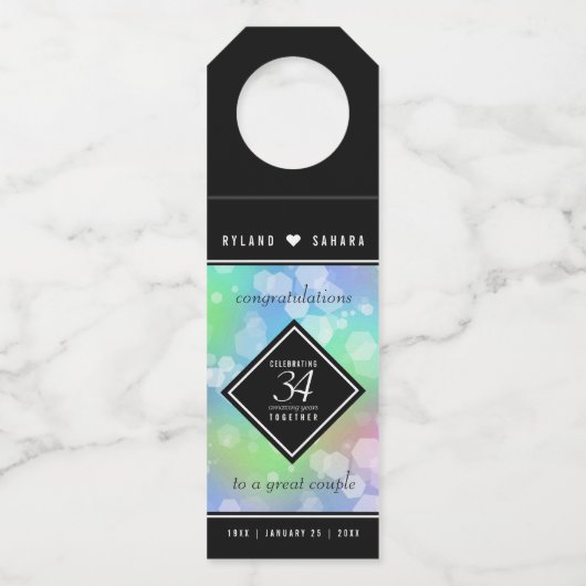 Elegant 34th Opal Wedding Jubileum Celebration Flessenhanger (Voorkant)