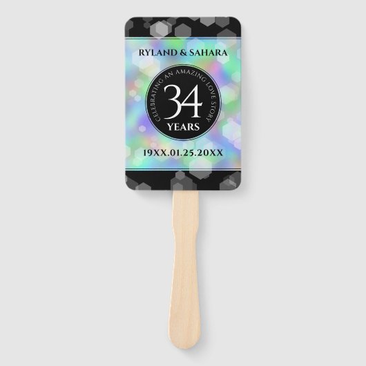 Elegant 34th Opal Wedding Jubileum Celebration Handwaaier (Voorkant)