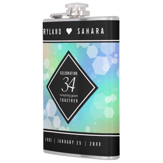 Elegant 34th Opal Wedding Jubileum Celebration Heupfles (Links)