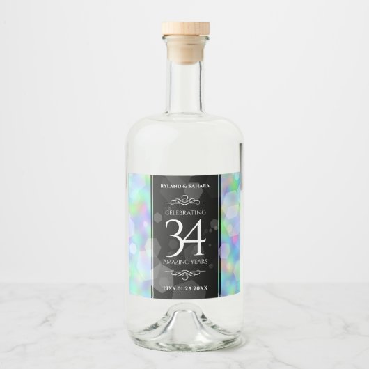 Elegant 34th Opal Wedding Jubileum Celebration Likeurfles Etiket (Voorkant)