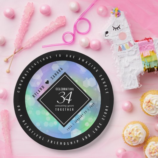 Elegant 34th Opal Wedding Jubileum Celebration Papieren Bordje (Feest)