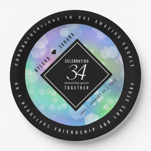 Elegant 34th Opal Wedding Jubileum Celebration Papieren Bordje (Voorkant)