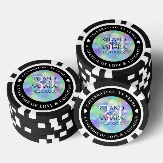 Elegant 34th Opal Wedding Jubileum Celebration Poker Chips (Opstapeling)
