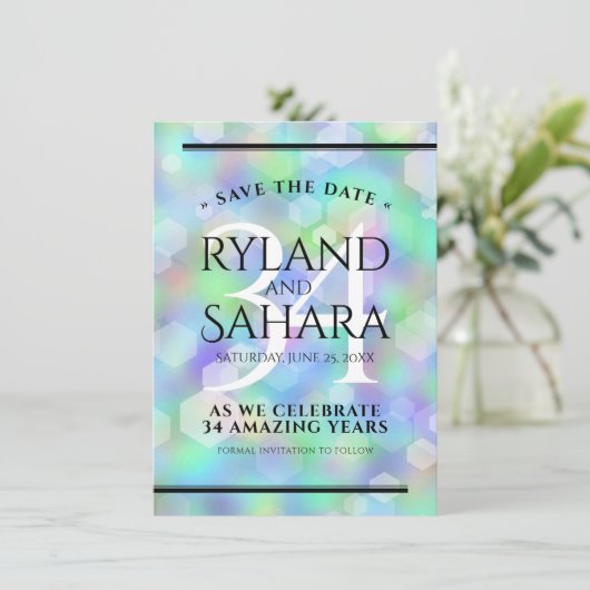 Elegant 34th Opal Wedding Jubileum Celebration Save The Date (Staand voorkant)