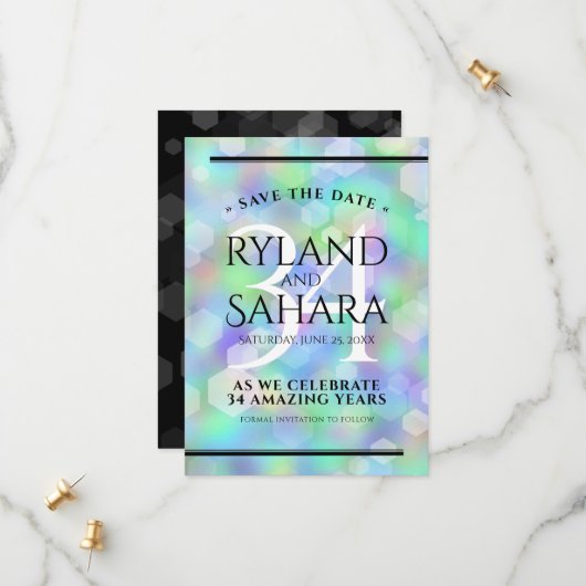 Elegant 34th Opal Wedding Jubileum Celebration Save The Date (Voorkant / Achterkant in situ)