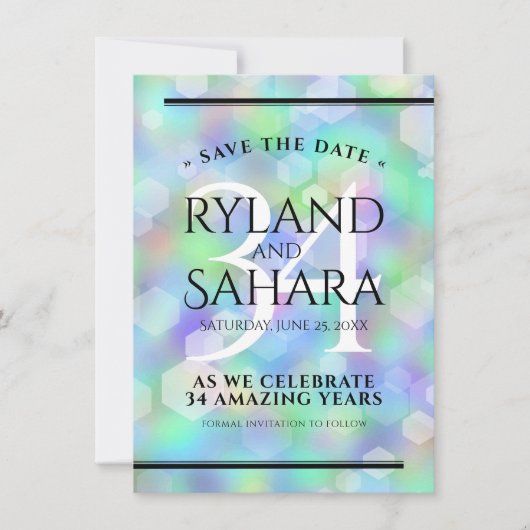 Elegant 34th Opal Wedding Jubileum Celebration Save The Date (Voorkant)