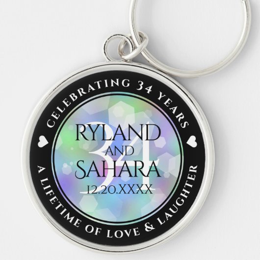 Elegant 34th Opal Wedding Jubileum Celebration Sleutelhanger (Voorkant)