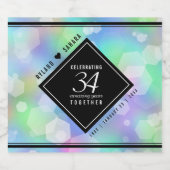 Elegant 34th Opal Wedding Jubileum Celebration Sparkling Wijnetiket (Enkel label)