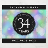 Elegant 34th Opal Wedding Jubileum Celebration Sparkling Wijnetiket (Enkel label)