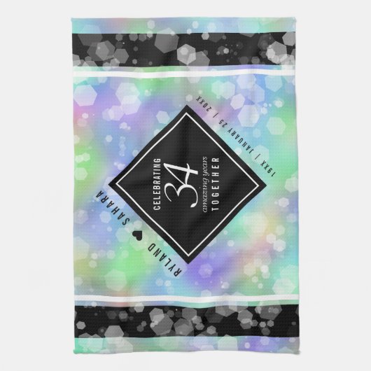 Elegant 34th Opal Wedding Jubileum Celebration Theedoek (Verticaal)