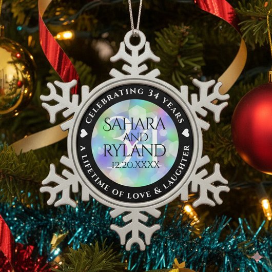 Elegant 34th Opal Wedding Jubileum Celebration Tin Sneeuwvlok Ornament