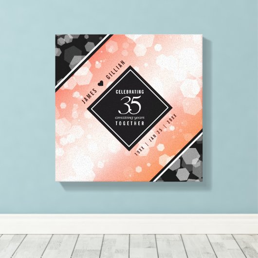 Elegant 35th Coral Wedding Jubileum Canvas Afdruk (Insitu (Houten vloer))