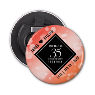 Elegant 35th Coral Wedding Jubileum Celebration Button Flesopener