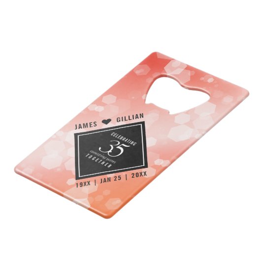 Elegant 35th Coral Wedding Jubileum Celebration Creditkaart Flessenopener (Voorkant Gekanteld)