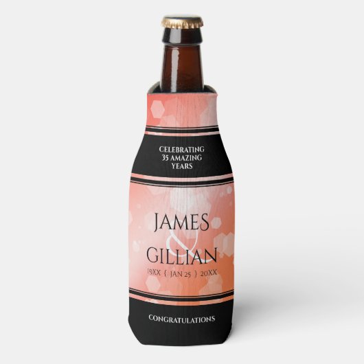 Elegant 35th Coral Wedding Jubileum Celebration Flesjeskoeler (Fles Voorkant)