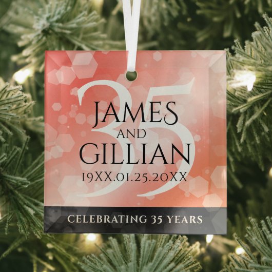 Elegant 35th Coral Wedding Jubileum Celebration Glas Ornament (Insitu)