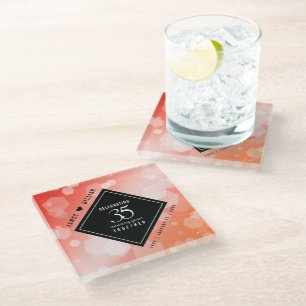 Elegant 35th Coral Wedding Jubileum Celebration Glazen Onderzetter