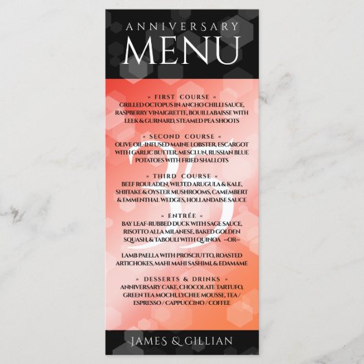 Elegant 35th Coral Wedding Jubileum Celebration Menu (Voorkant)
