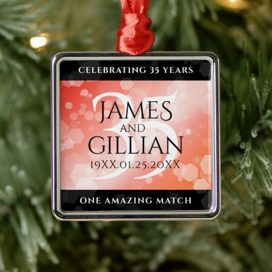 Elegant 35th Coral Wedding Jubileum Celebration Metalen Ornament (Boom)