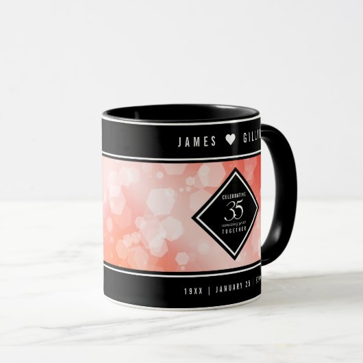 Elegant 35th Coral Wedding Jubileum Celebration Mok (Voorkant rechts)