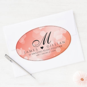 Elegant 35th Coral Wedding Jubileum Celebration Ovale Sticker