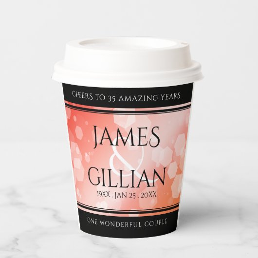 Elegant 35th Coral Wedding Jubileum Celebration Papieren Bekers (Voorkant)