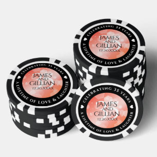 Elegant 35th Coral Wedding Jubileum Celebration Poker Chips