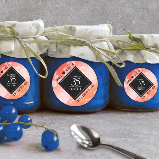 Elegant 35th Coral Wedding Jubileum Celebration Ronde Sticker