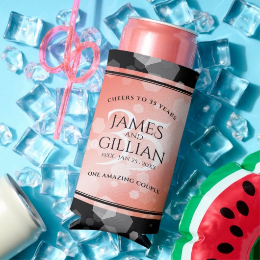 Elegant 35th Coral Wedding Jubileum Celebration Seltzer Blikjeskoeler (Insitu Zomer)