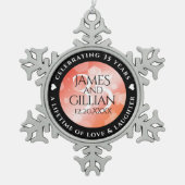 Elegant 35th Coral Wedding Jubileum Celebration Tin Sneeuwvlok Ornament (Voorkant)