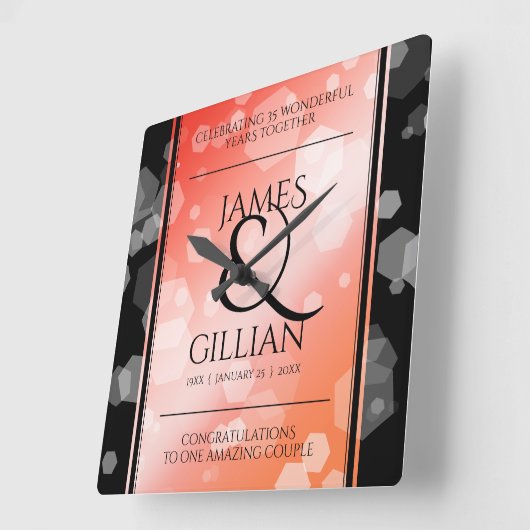 Elegant 35th Coral Wedding Jubileum Celebration Vierkante Klok (Hoek)