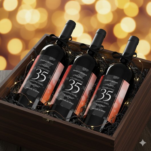 Elegant 35th Coral Wedding Jubileum Celebration Wijn Etiket