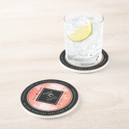 Elegant 35th Coral Wedding Jubileum Celebration Zandsteen Onderzetter (Zijkant)