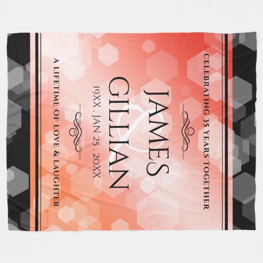 Elegant 35th Coral Wedding Jubileum Fleece Blan (Voorkant (Horizontaal))