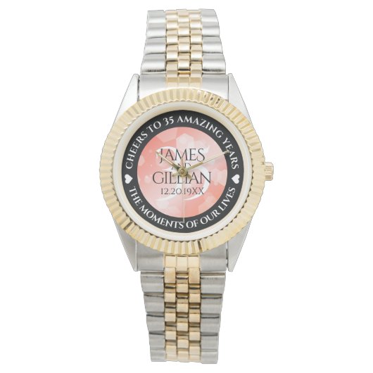 Elegant 35th Coral Wedding Jubileum Horloge (Voorkant)