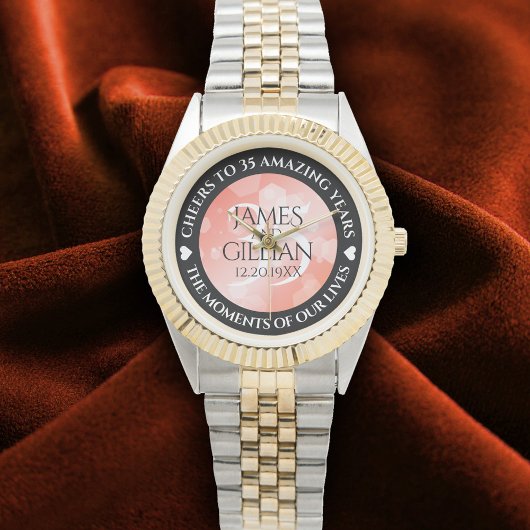 Elegant 35th Coral Wedding Jubileum Horloge