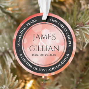 Elegant 35th Coral Wedding Jubileum Ornament