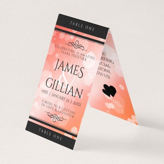 Elegant 35th Coral Wedding Jubileum Table Kaart (Voorkant)