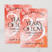 Elegant 35th Coral Wedding Jubileum Table Kaart (Voorkant / Achterkant)