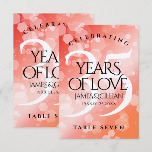 Elegant 35th Coral Wedding Jubileum Table Kaart (Voorkant / Achterkant)