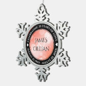 Elegant 35th Coral Wedding Jubileum Tin Sneeuwvlok Ornament (Rechts)