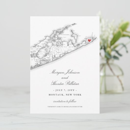 Elegant 360 Oost bij Montauk Downs Bruiloft Save The Date (Staand voorkant)