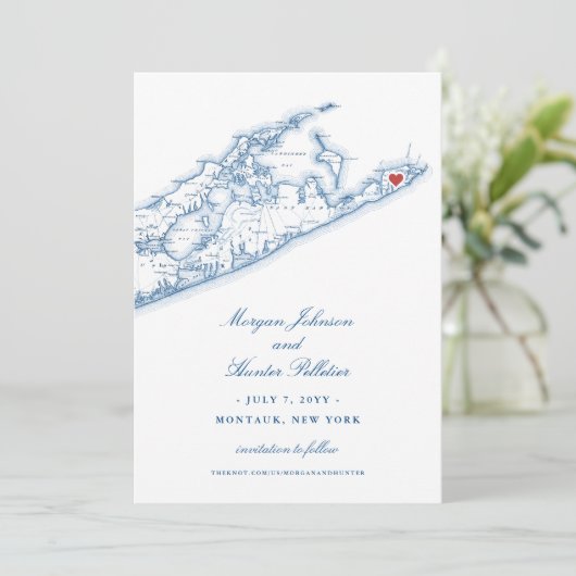 Elegant 360 Oost bij Montauk Downs Bruiloft Save The Date (Staand voorkant)